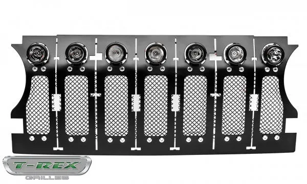 2018 Jeep Wrangler Mesh Grille Insert w/ Chrome Studs & 7 Round LED Lights - Mild Steel (Black)