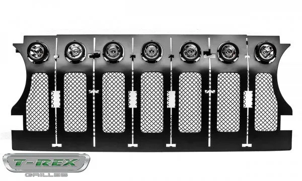 2018 Jeep Wrangler Mesh Grille Insert w/ No Studs & 7 Round LED Lights - Mild Steel (Black)