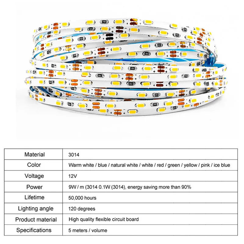 3014 SMD 3/5/8mm Width Dimmable LED Super Bright 90/120/168 LEDs/M LED Strip Light DC12V Flexible High Density Uniform Light