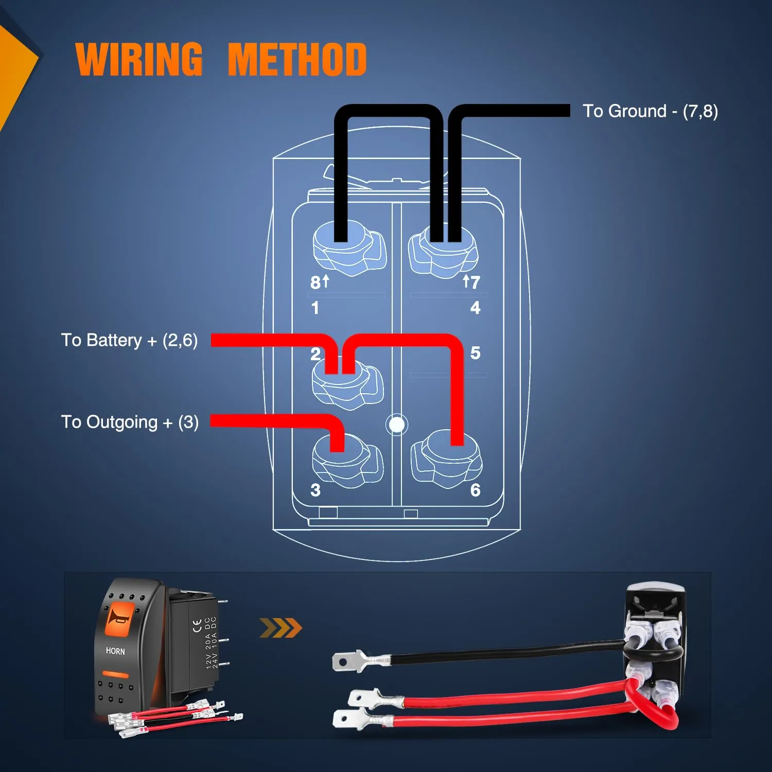 5Pin SPST On/Off UTV Horn Rocker Switch Orange Backlit