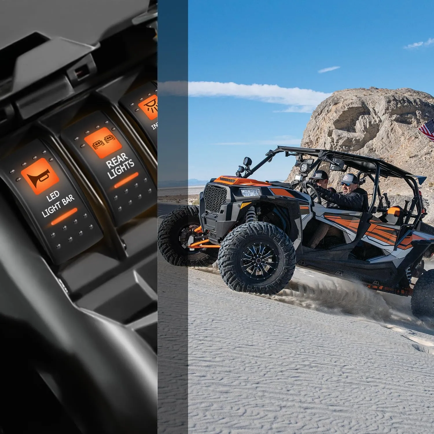 5Pin SPST On/Off UTV Horn Rocker Switch Orange Backlit