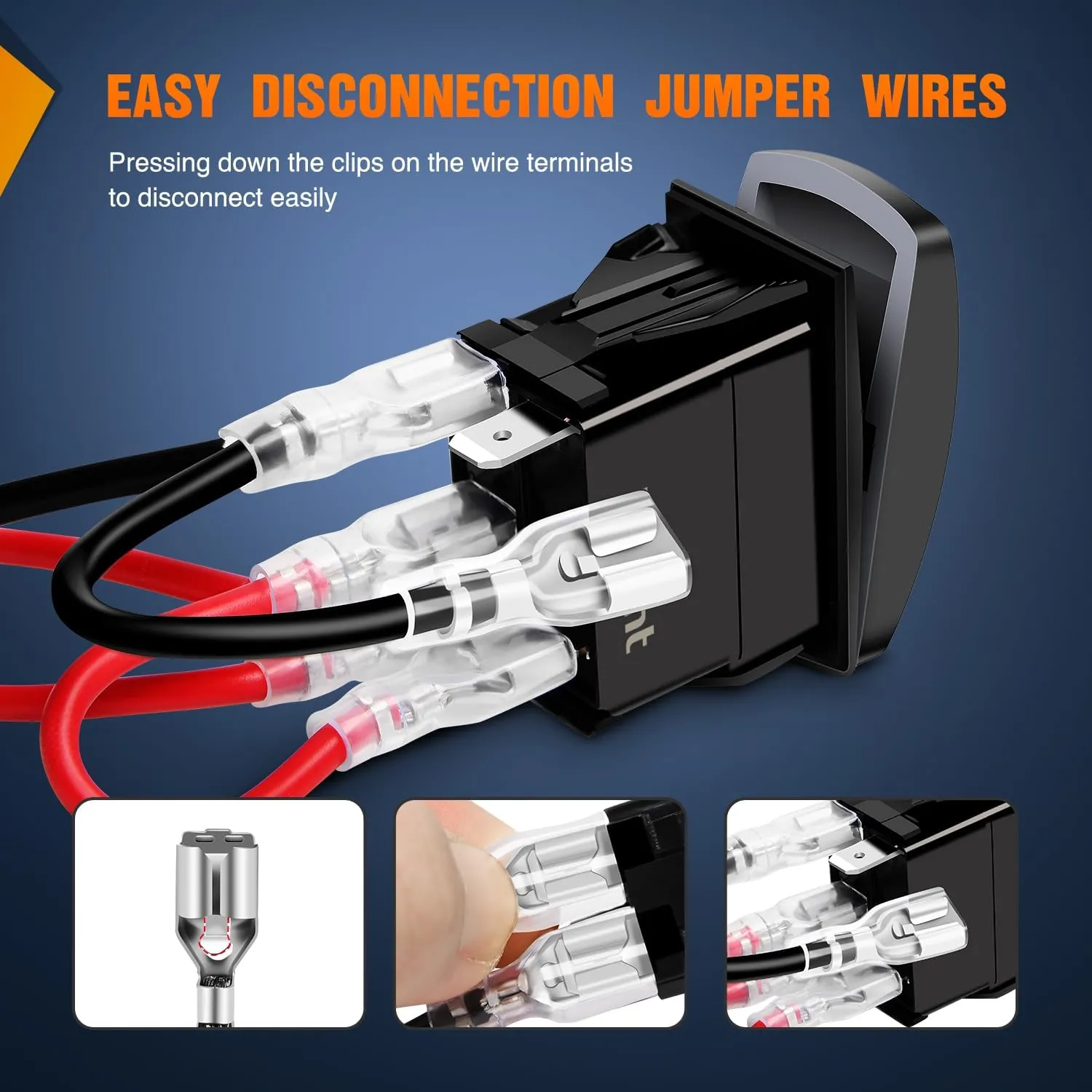 5Pin SPST On/Off UTV Lighted Whip Rocker Switch Orange Backlit