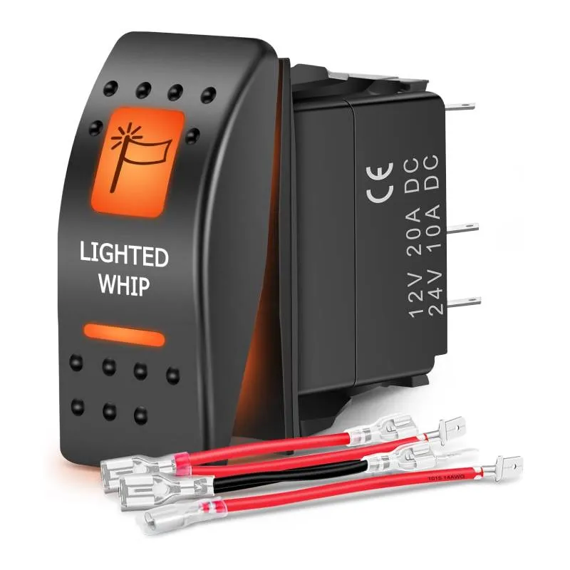 5Pin SPST On/Off UTV Lighted Whip Rocker Switch Orange Backlit