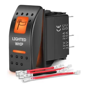 5Pin SPST On/Off UTV Lighted Whip Rocker Switch Orange Backlit