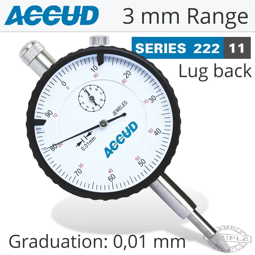 ACCUD DIAL INDICATOR 3MM 0.01MM GRAD. LUG BACK AC222-003-11