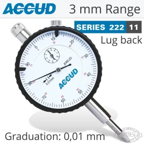 ACCUD DIAL INDICATOR 3MM 0.01MM GRAD. LUG BACK AC222-003-11