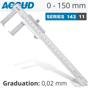 ACCUD VERNIER CALIPER 150MM 0.04MM ACC. OUTSIDE NECK 0.02MM GRAD. S/STEEL AC143-006-11