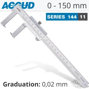 ACCUD VERNIER CALIPER 150MM 0.04MM ACC. OUTSIDE POINT 0.02MM GRAD. S/STEEL AC144-006-11