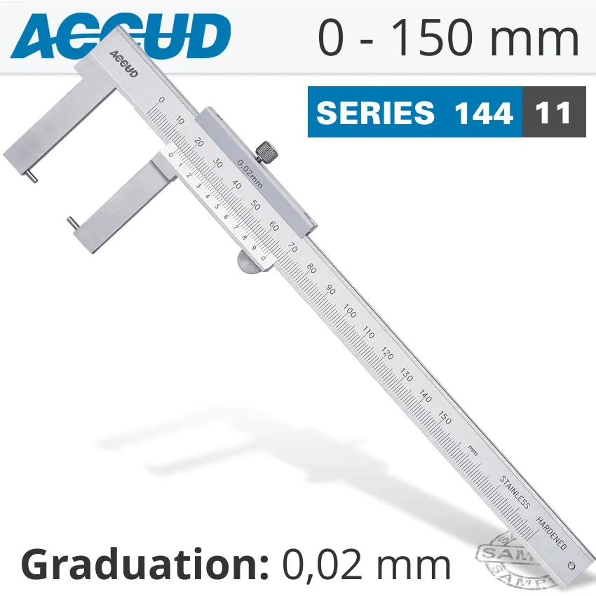 ACCUD VERNIER CALIPER 150MM 0.04MM ACC. OUTSIDE POINT 0.02MM GRAD. S/STEEL AC144-006-11