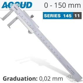ACCUD VERNIER CALIPER 22-150MM 0.04MM ACC. 0.02MM GRAD. INSIDE NECK S/STEEL AC145-006-11