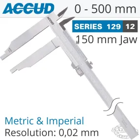 ACCUD VERNIER CALIPER 500MM 0.06MM ACC. 150MM 0.02MM GRAD S/STEEL AC129-020-12