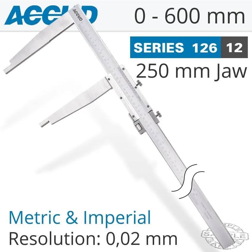 ACCUD VERNIER CALIPER 600MM 0.08MM ACC. 250MM 0.02MM GRAD S/STEEL AC126-024-12