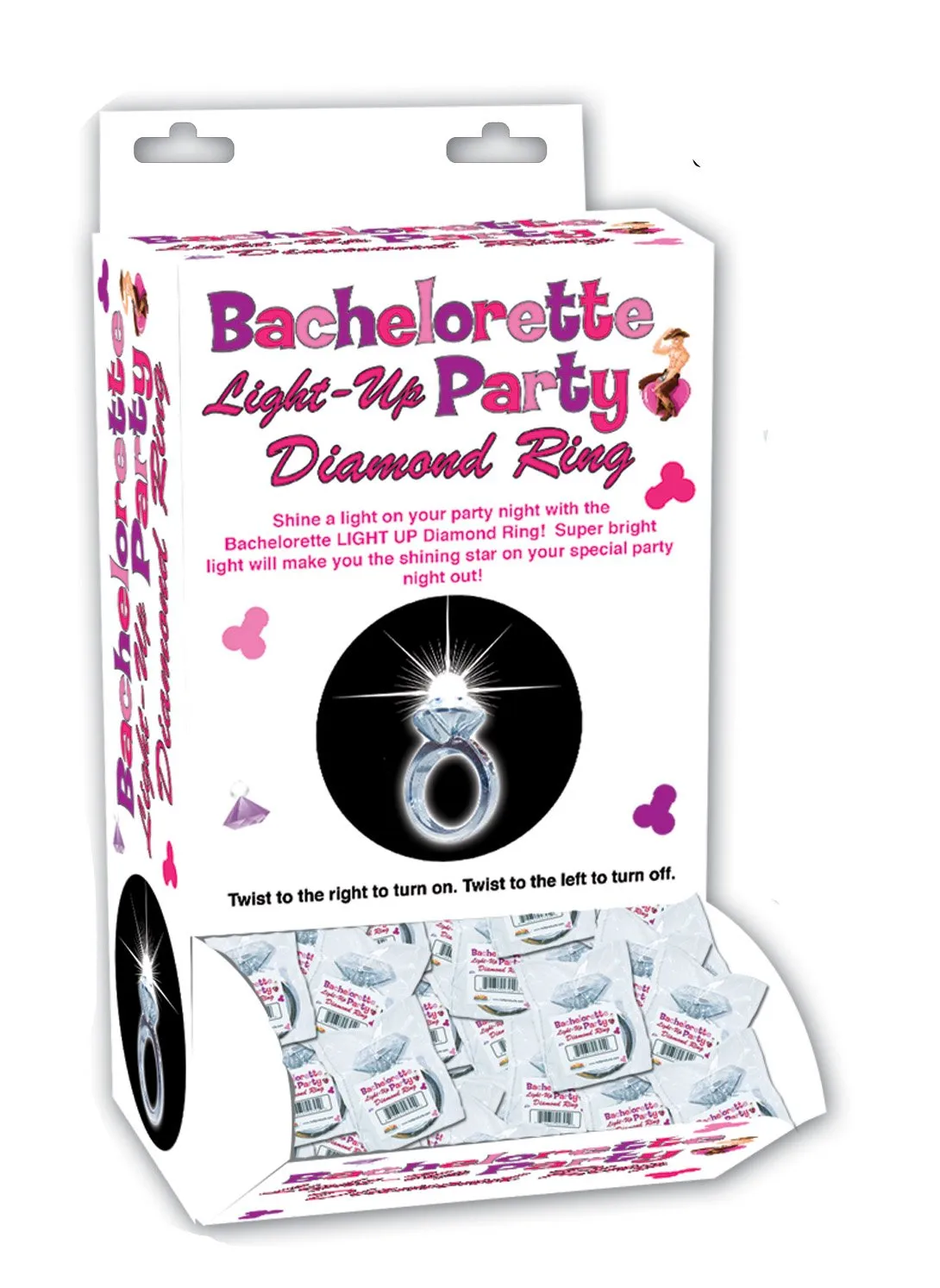 Bachelorette Light Up Party Diamond Ring - 24 Piece Display