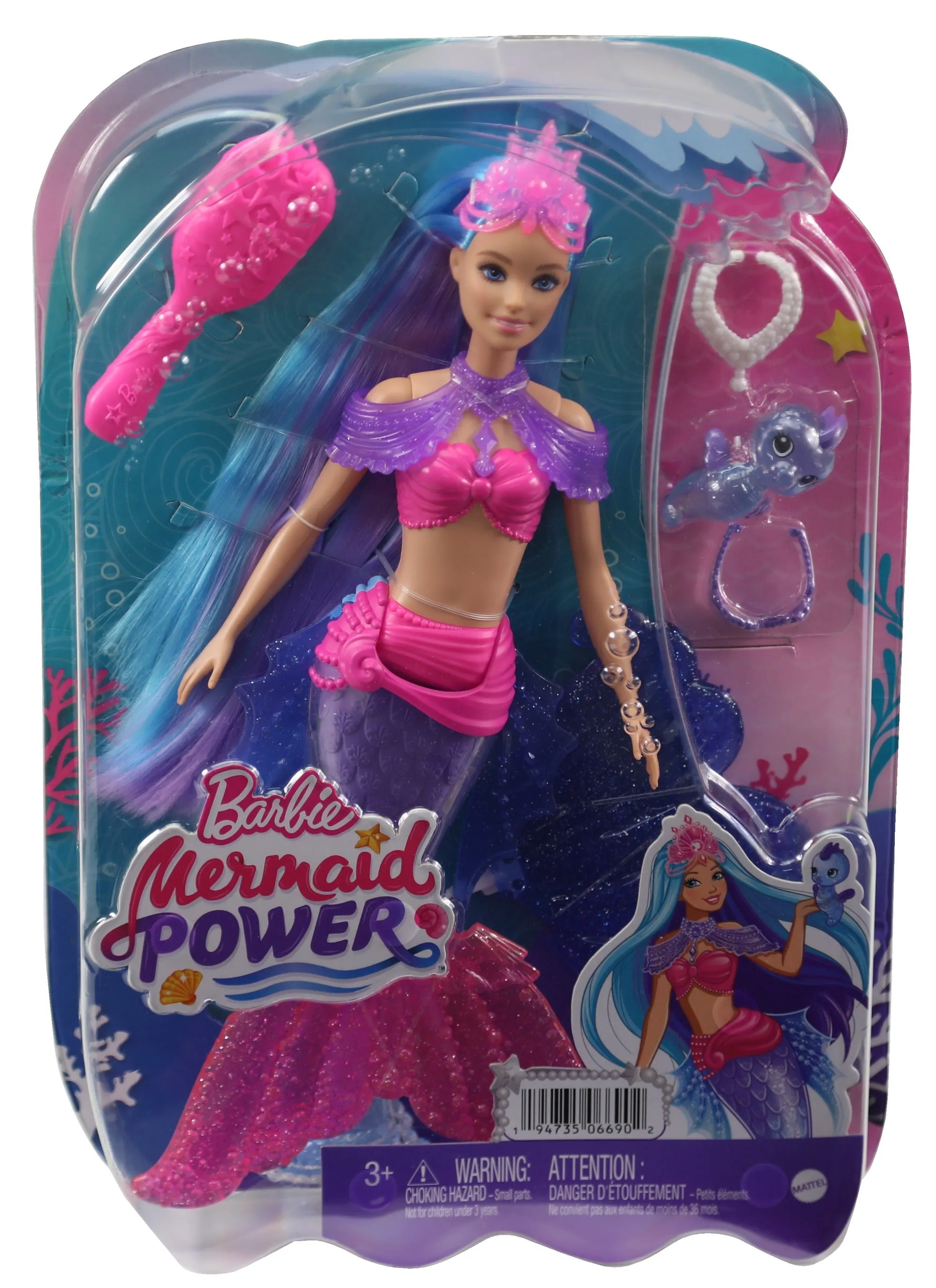 Barbie Mermaid Malibu Doll with Seahorse Pet and Accessories for Kids Ages 3 