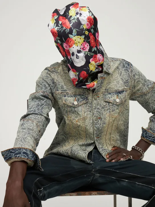 Black Brand Los Angeles   Skull &amp; rose print hooded face mask 