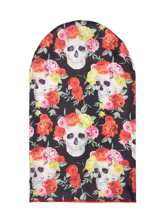 Black Brand Los Angeles   Skull &amp; rose print hooded face mask 