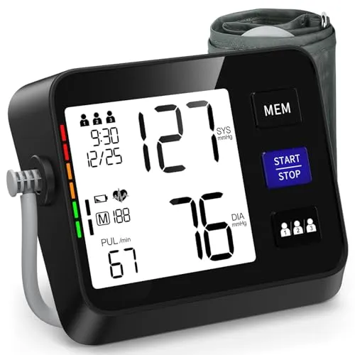 Blood Pressure Monitor Upper Arm with Large Backlit Display, Accurate Automatic BP Monitor with Adjustable Cuff 8.7"-16.5", Batteries and Type C Cable