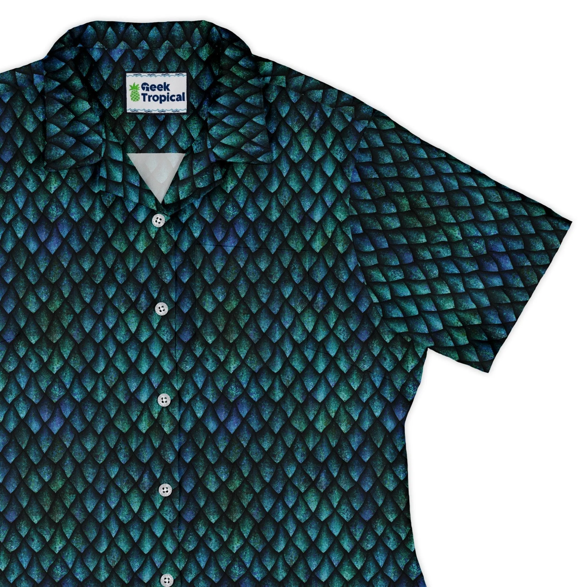 Blue Purple Dragon Scales Curvy Button Up Shirt