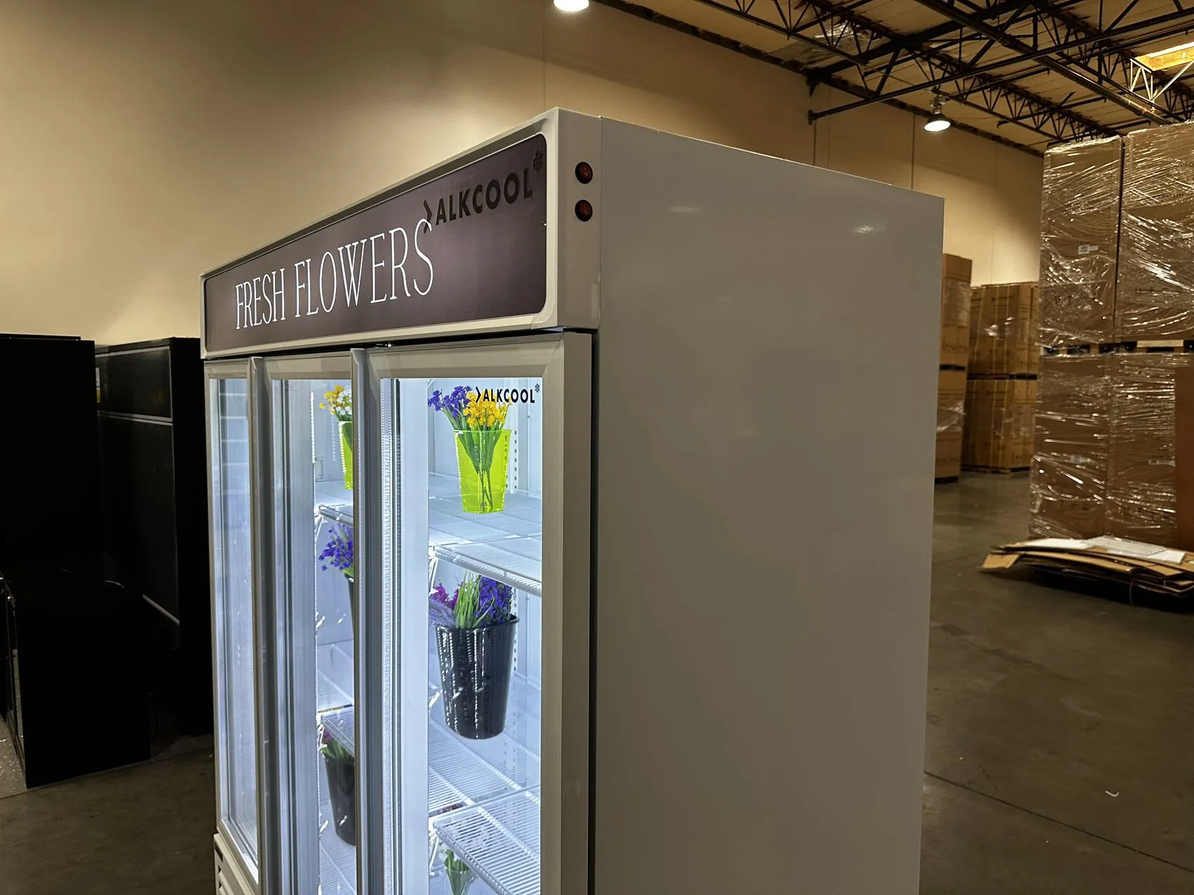 Customized Flower Display Three Glass Door Refrigerator Width 72''