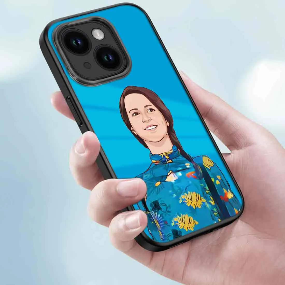 Customized Mobile Cover With Photo Blue iPhone 14 Case - Cartoonized From Image