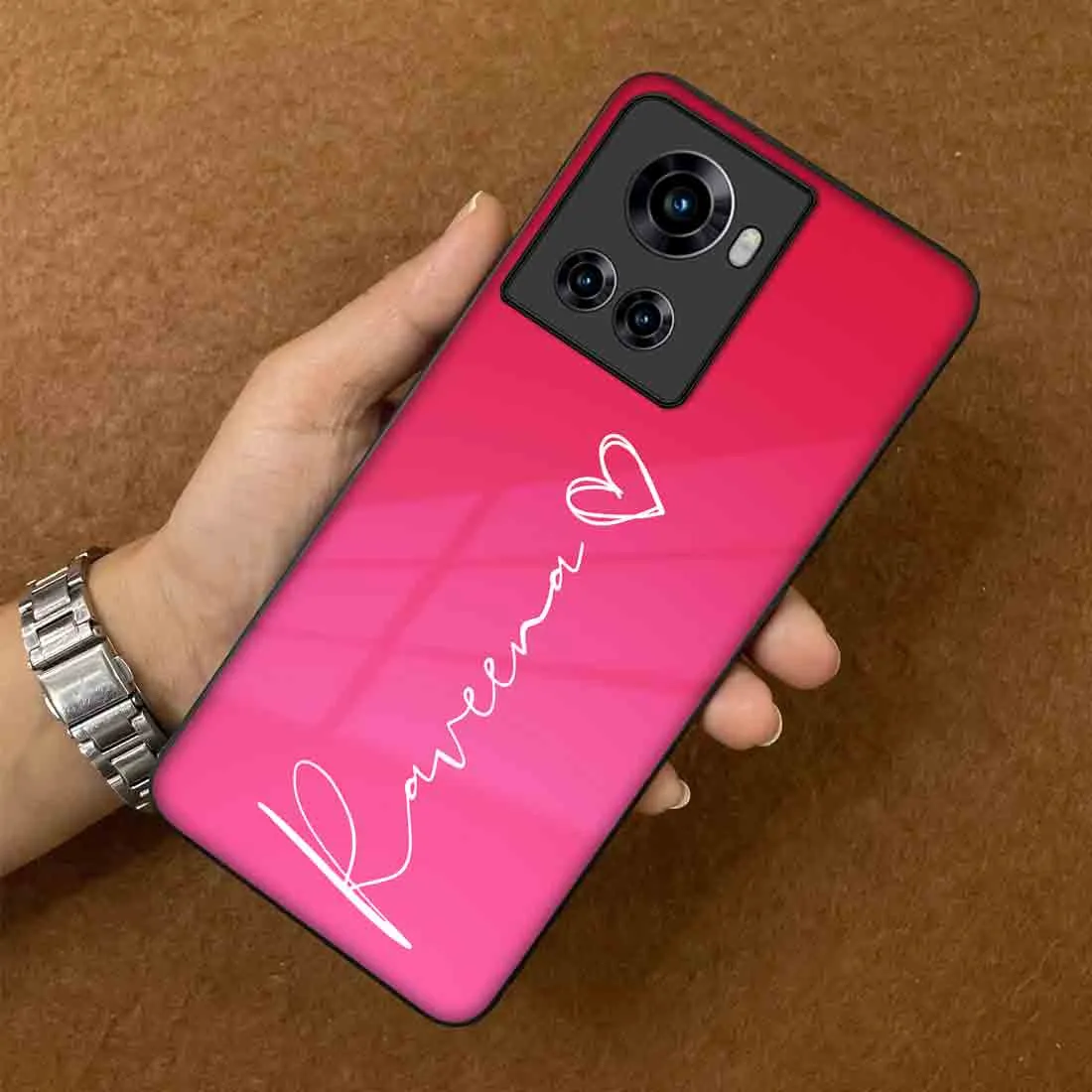 Customized Pink One plus 10R Back Cover With Signature Calligraphy Name