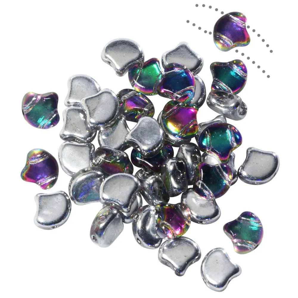 Czech Glass, 2-Hole Ginko Beads 7.5mm, Backlit Spectrum (10 Grams)