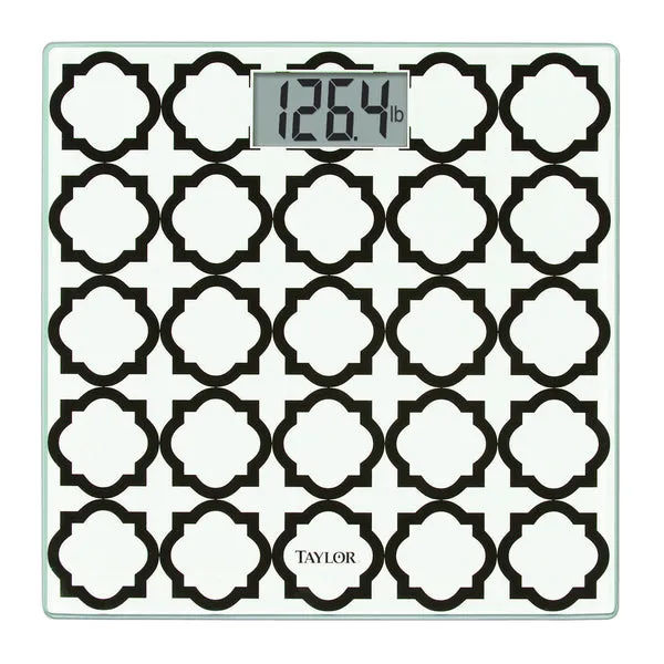 Digital Glass Bathroom Scale with Black/White Lattice, 400-Lb. Capacity