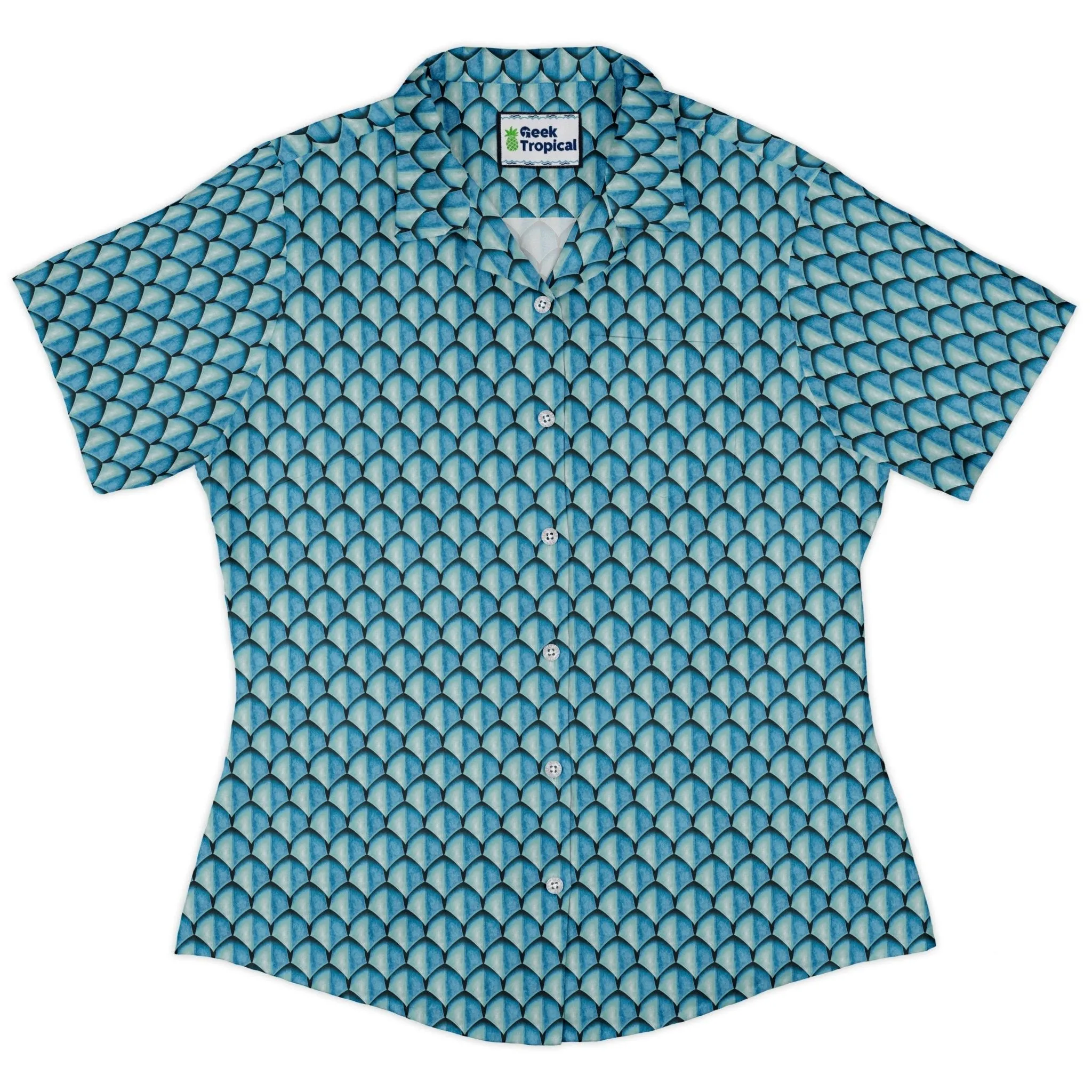 Dragon Scales Blue Dnd Curvy Button Up Shirt