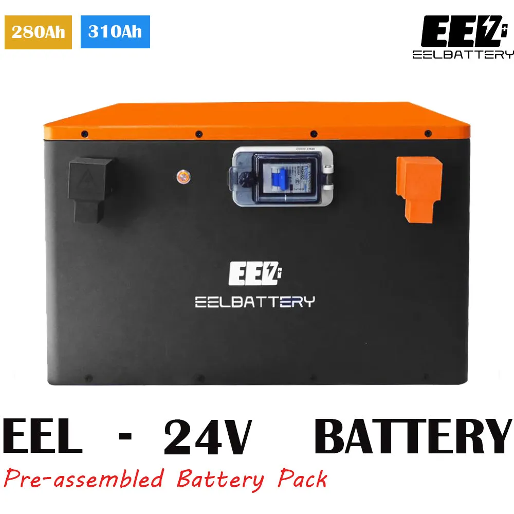 EEL 24V LiFePO4 Battery Pack with JK 200A Active Balance BMS for camping ,Solar Power,Golf Cart,RV,EV