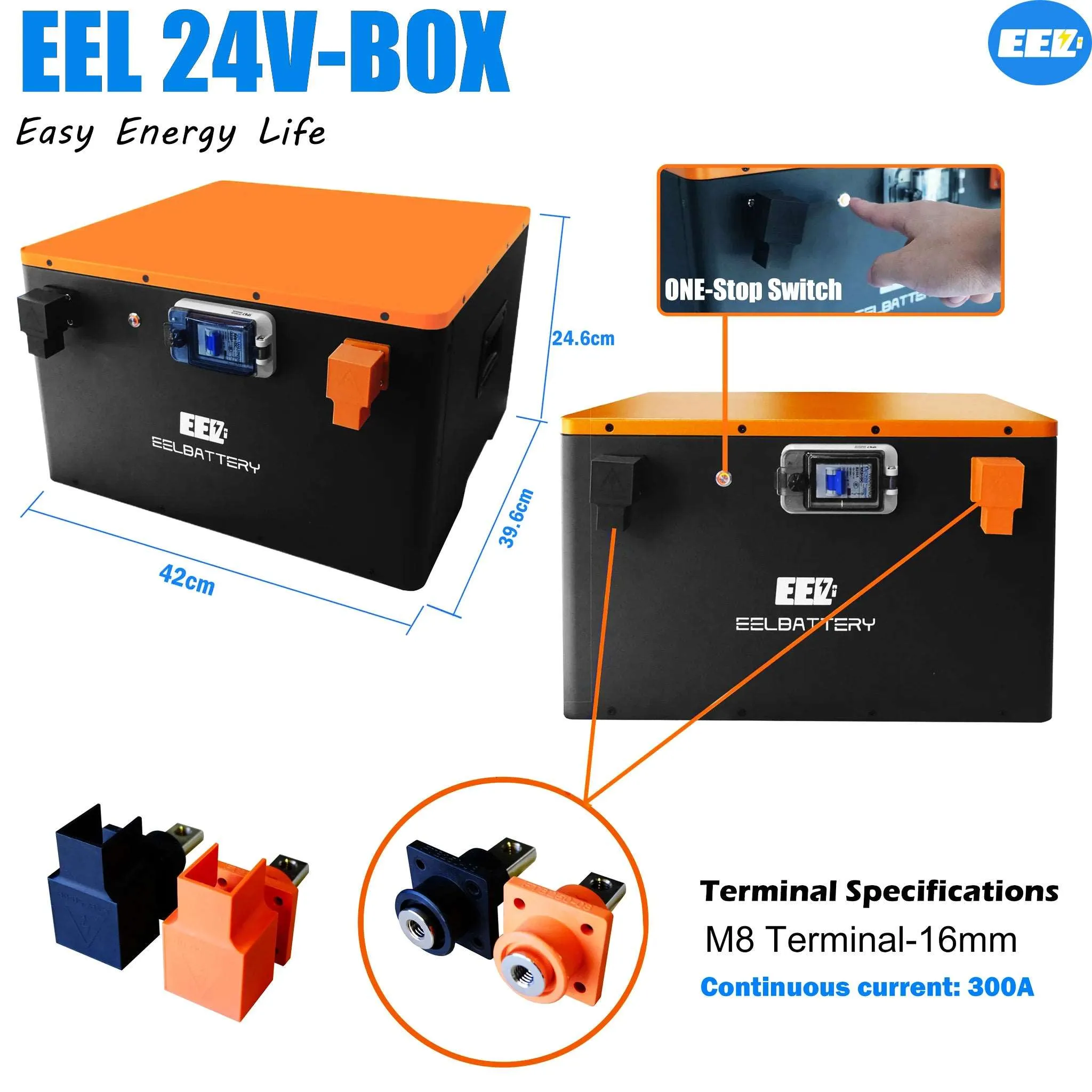 EEL 24V LiFePO4 Battery Pack with JK 200A Active Balance BMS for camping ,Solar Power,Golf Cart,RV,EV