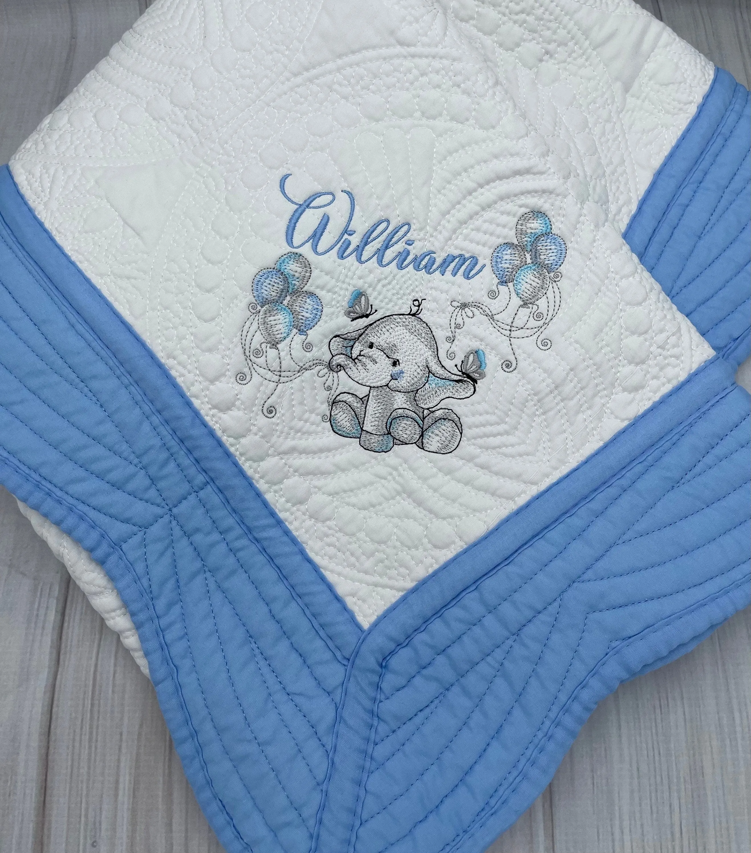 Embroidered Elephant Baby quilt blanket