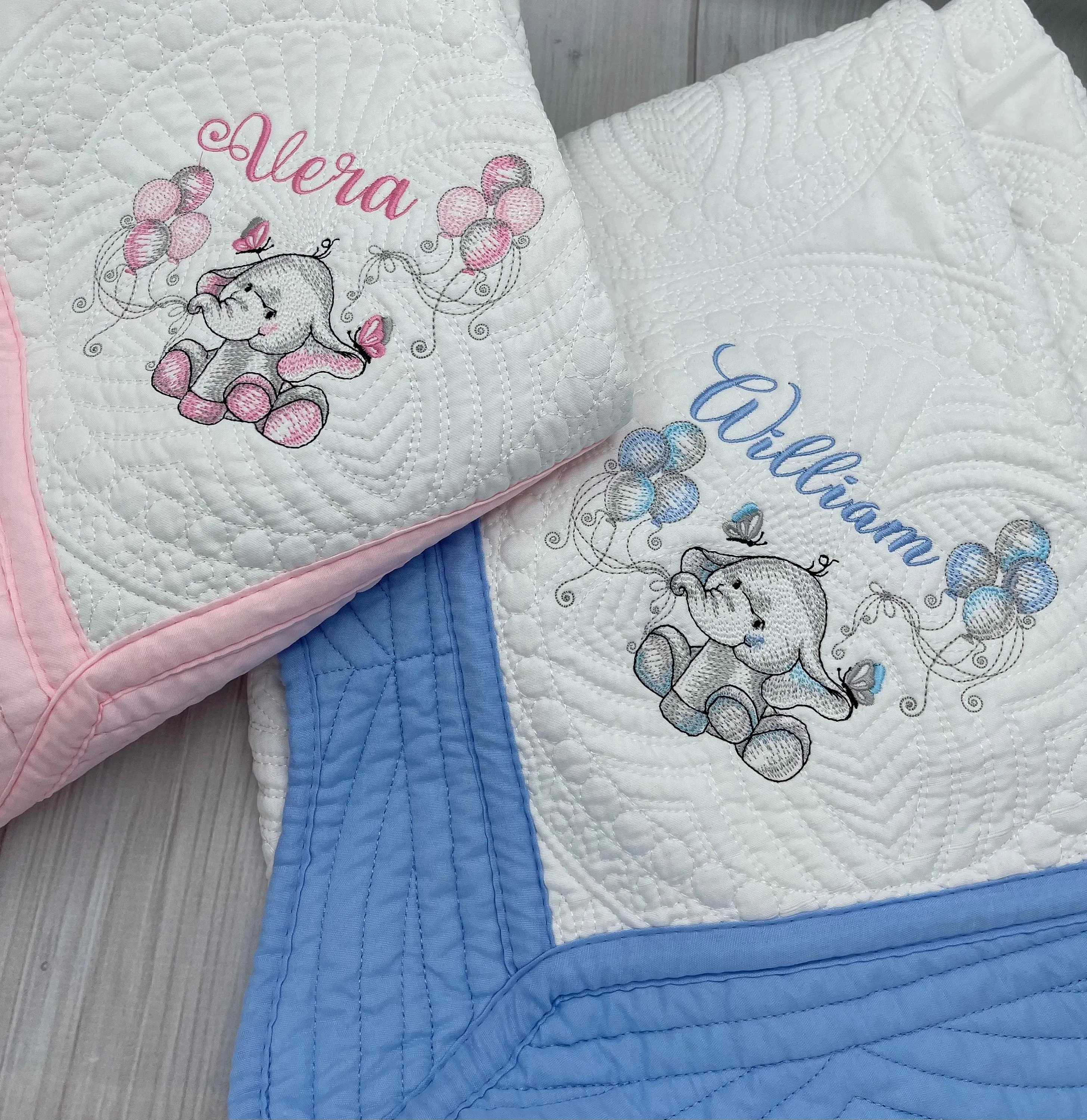 Embroidered Elephant Baby quilt blanket