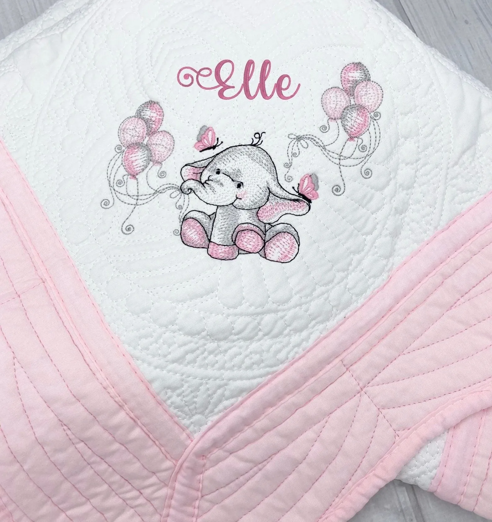 Embroidered Elephant Baby quilt blanket