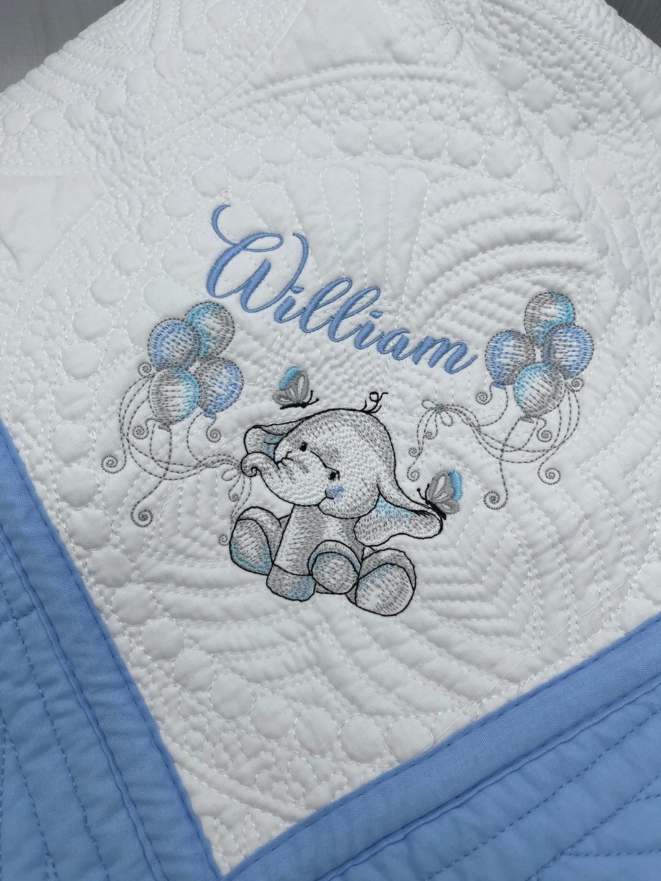 Embroidered Elephant Baby quilt blanket