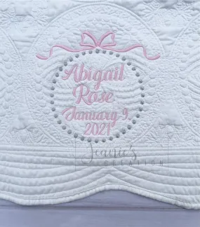 Embroidered Girly Bow baby quilt blanket