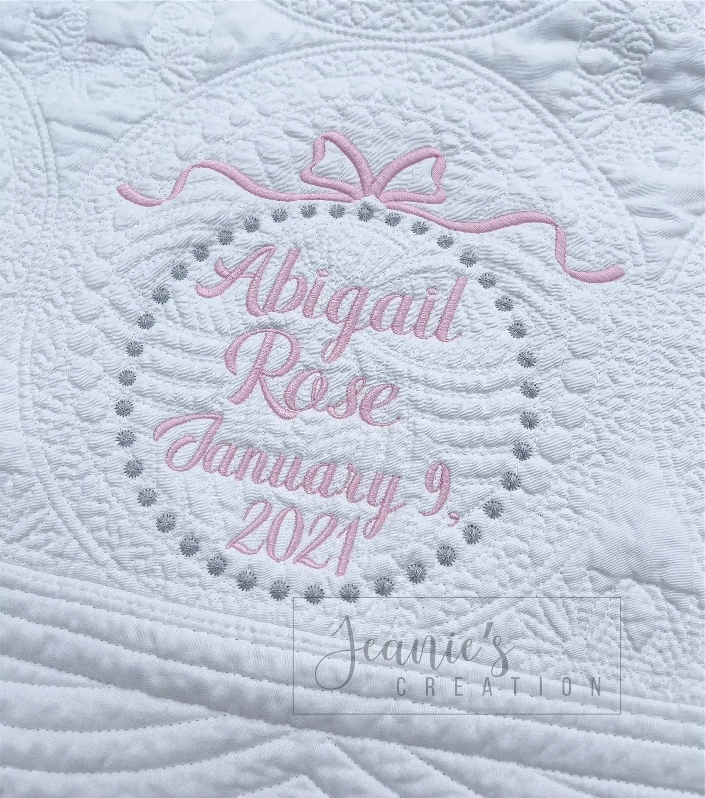 Embroidered Girly Bow baby quilt blanket