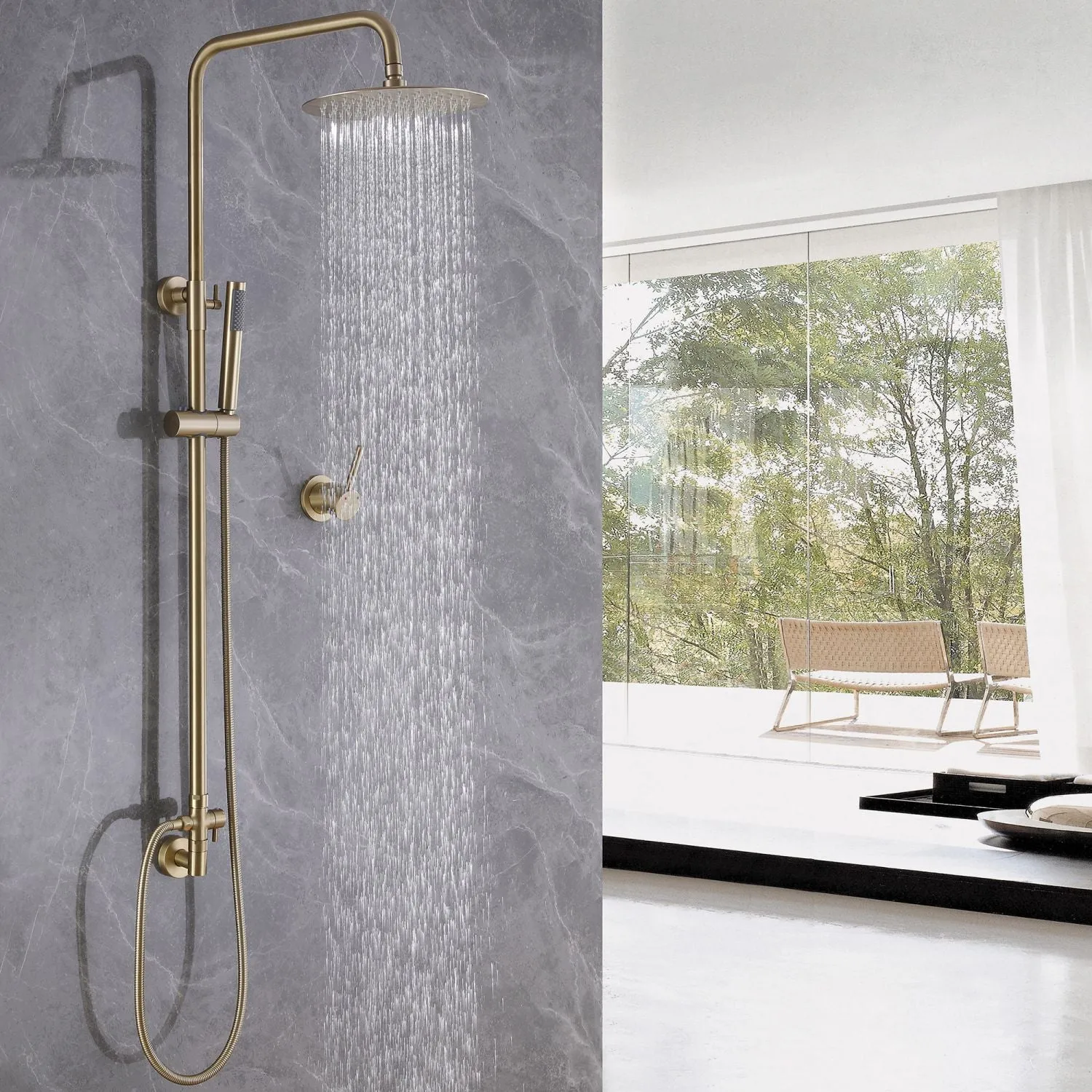 Exposed 10" Shower System Bathroom Shower Combo Set Brushed Gold