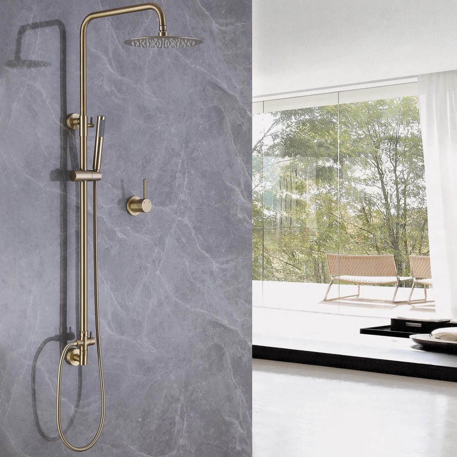 Exposed 10" Shower System Bathroom Shower Combo Set Brushed Gold