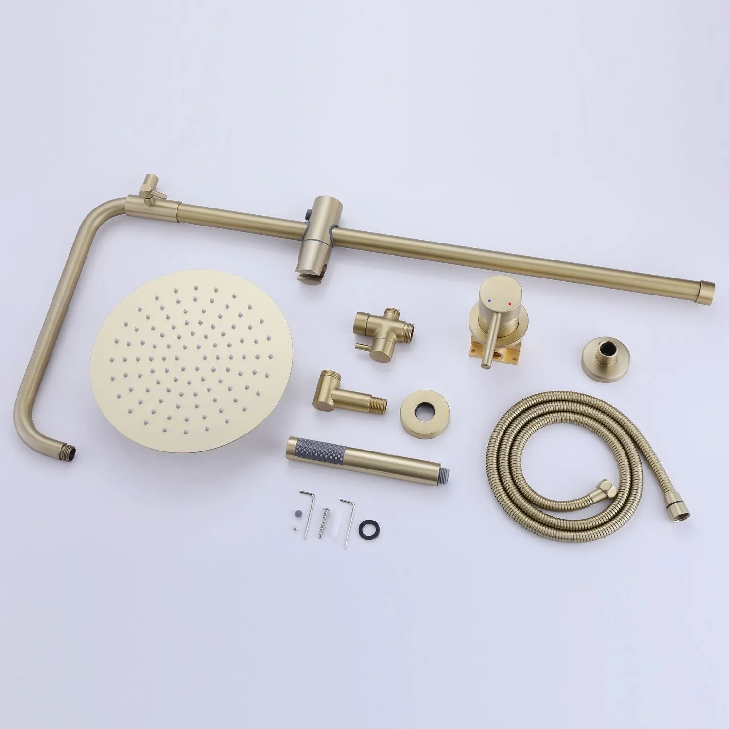 Exposed 10" Shower System Bathroom Shower Combo Set Brushed Gold