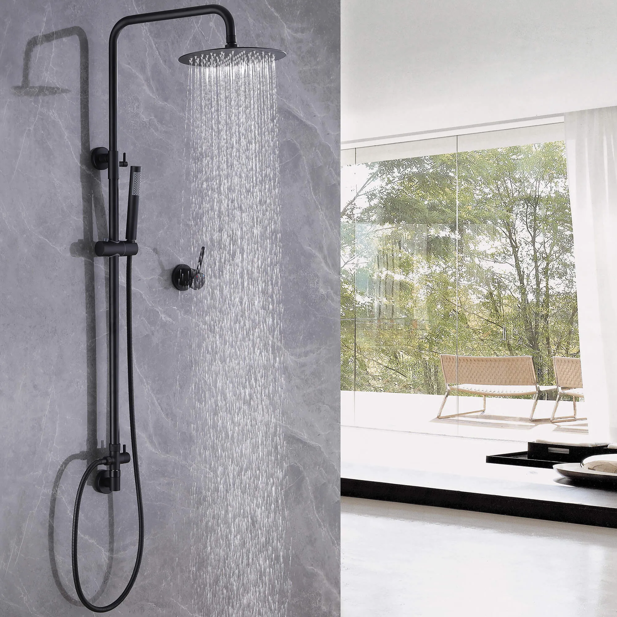 Exposed 10" Shower System Bathroom Shower Combo Set Brushed Gold