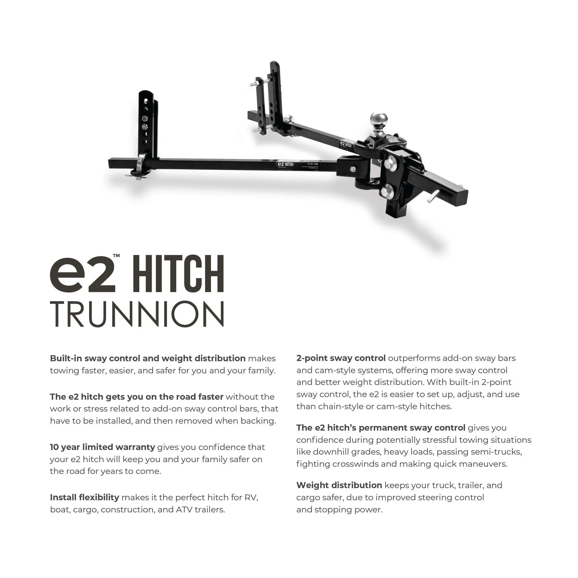 Fastway e2 2-Point Sway Control Trunnion Hitch, 92-00-1000, 10,000 Lbs Trailer Weight Rating, 1,000 Lbs Tongue Weight Rating, Weight Distribution Kit Includes Standard Hitch Shank, Ball NOT Included