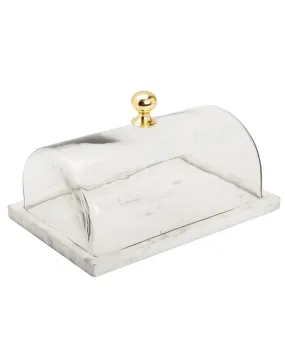 Gold Rectangular Marble Cake Dome with Knob 1pc