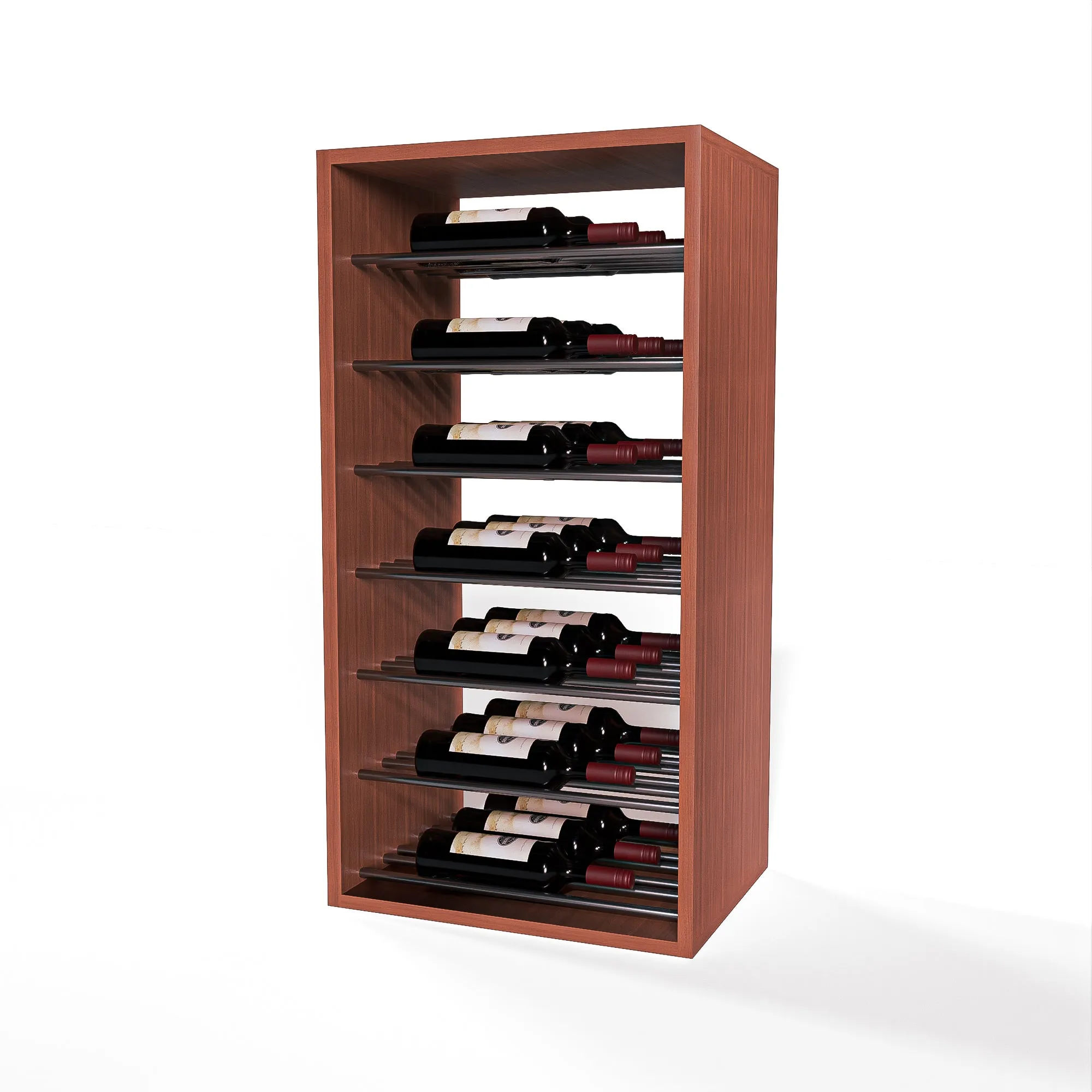 GrandCellar™ - 4 Column Full-Depth Label-Forward Horizontal Wine Display  - 36" - Gunmetal Metal Rods