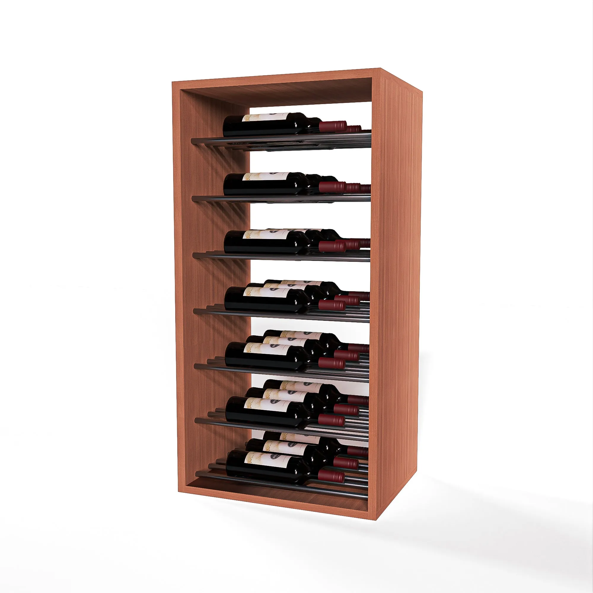 GrandCellar™ - 4 Column Full-Depth Label-Forward Horizontal Wine Display  - 36" - Gunmetal Metal Rods