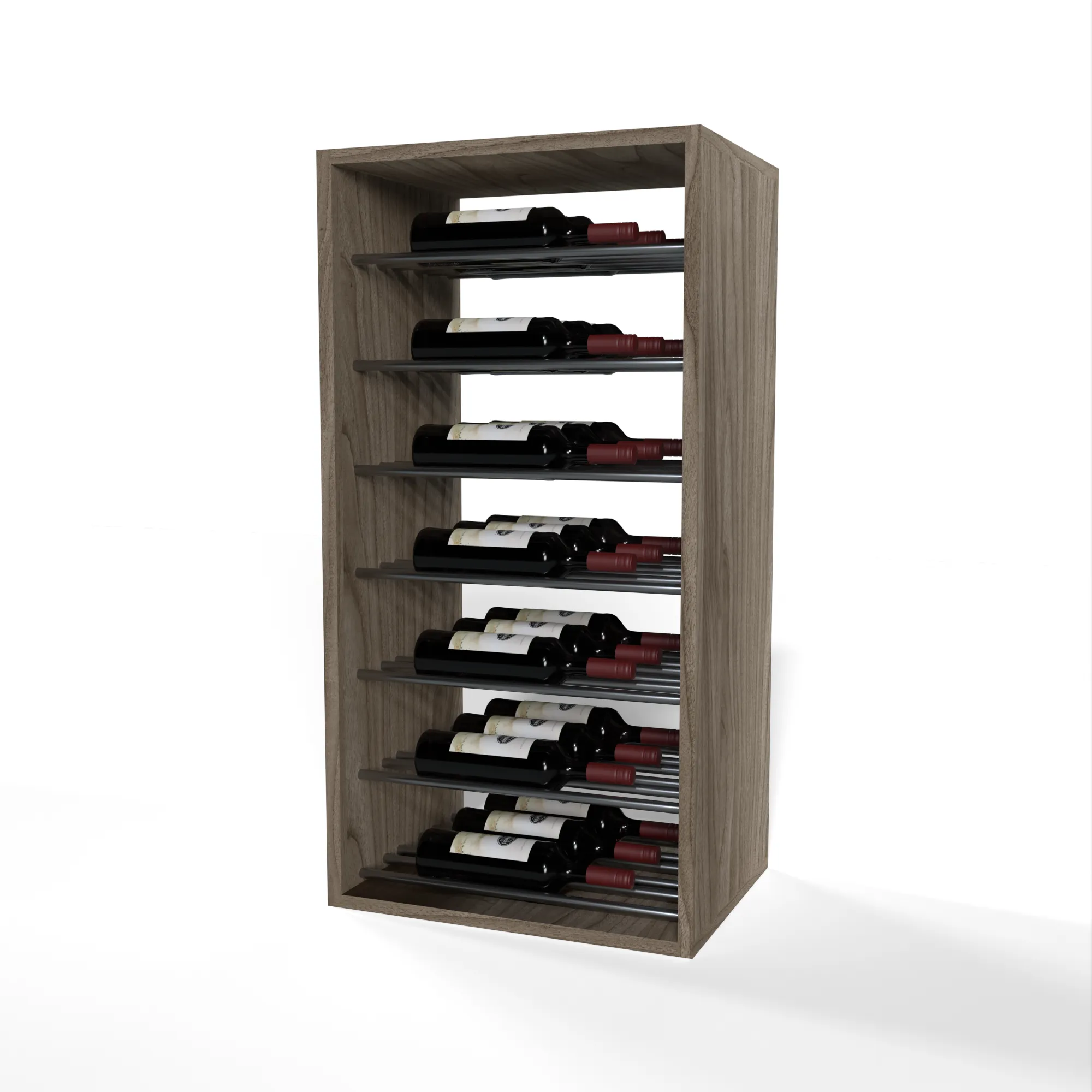 GrandCellar™ - 4 Column Full-Depth Label-Forward Horizontal Wine Display  - 36" - Gunmetal Metal Rods