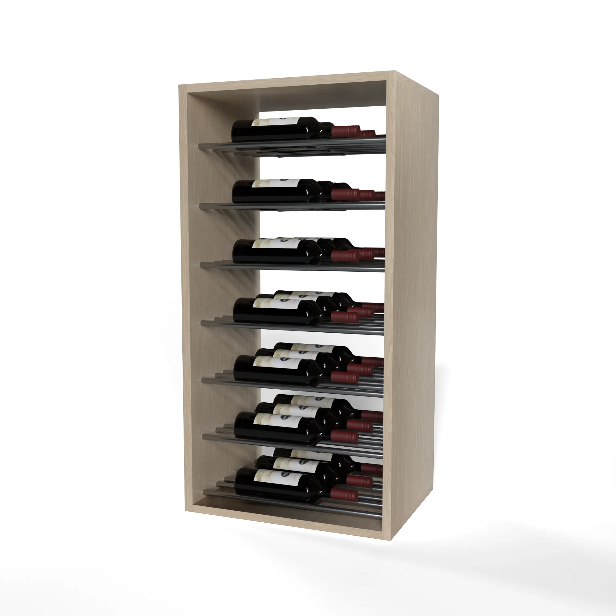 GrandCellar™ - 4 Column Full-Depth Label-Forward Horizontal Wine Display  - 36" - Gunmetal Metal Rods