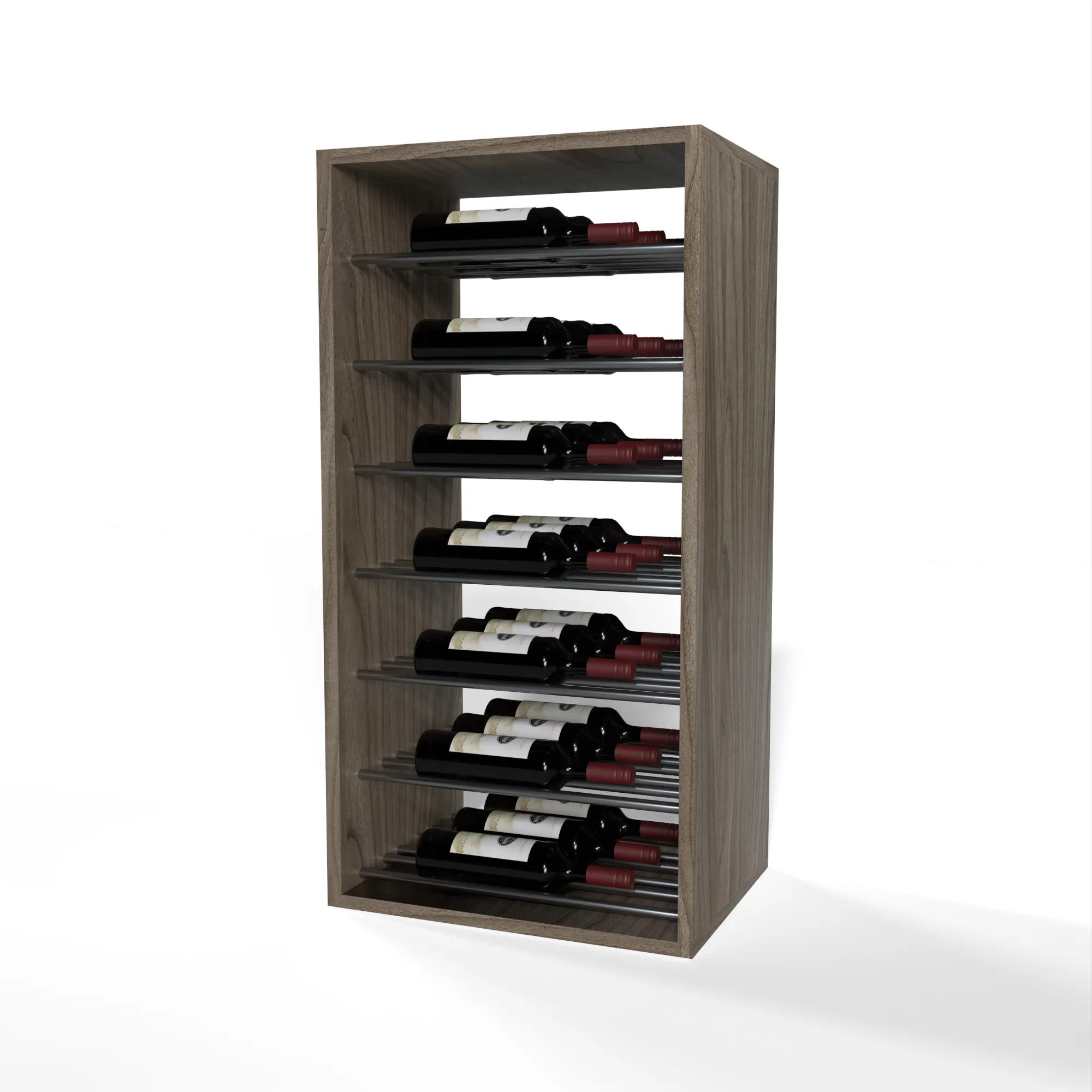 GrandCellar™ - 4 Column Full-Depth Label-Forward Horizontal Wine Display  - 36" - Gunmetal Metal Rods