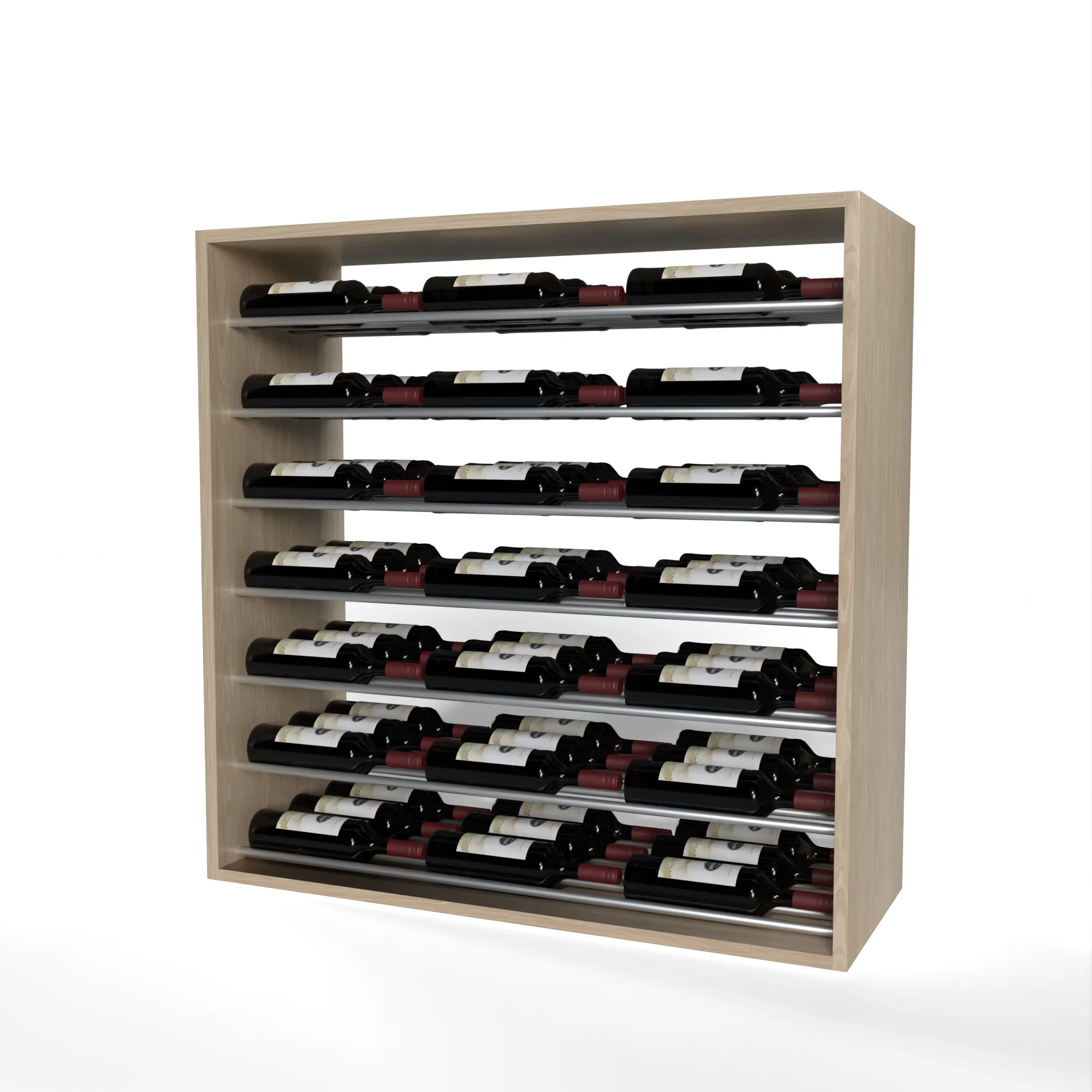 GrandCellar™ - 8 Column Full-Depth Label-Forward Horizontal Wine Display  - 36" - Silver Metal Rods