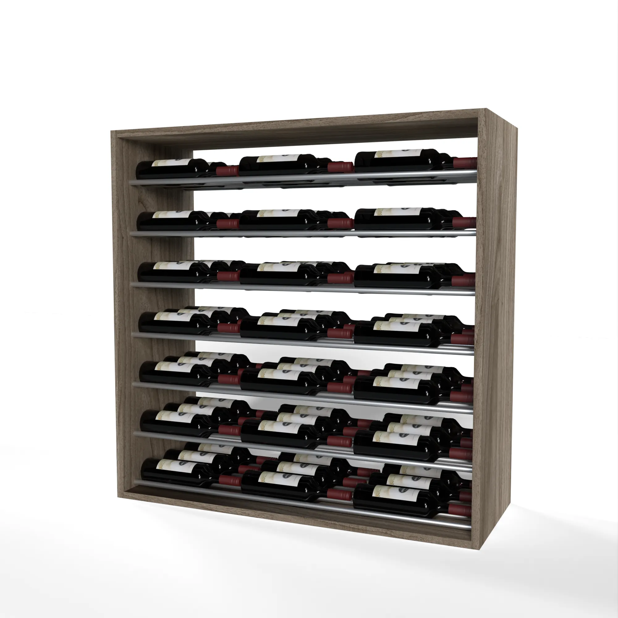 GrandCellar™ - 8 Column Full-Depth Label-Forward Horizontal Wine Display  - 36" - Silver Metal Rods