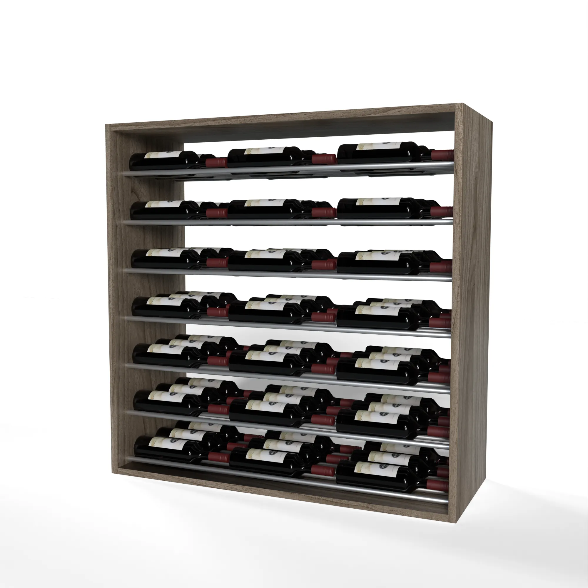 GrandCellar™ - 8 Column Full-Depth Label-Forward Horizontal Wine Display  - 36" - Silver Metal Rods
